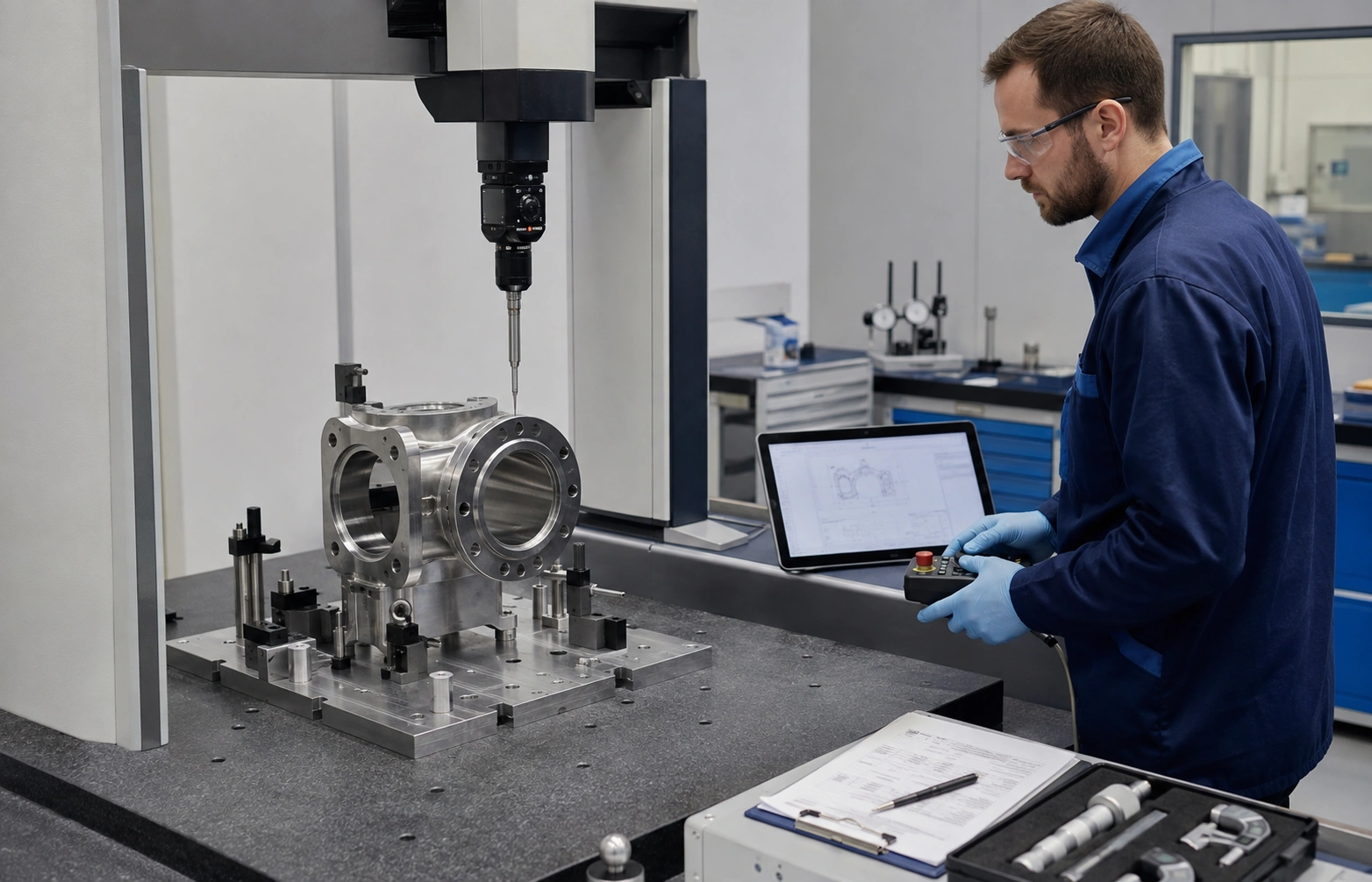Dimensional inspection of a manufactured engineering component.